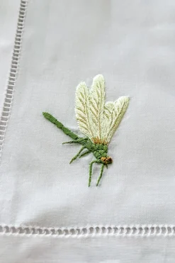 Servilleta Bordada A Mano Con Diseño De Libélula Verde