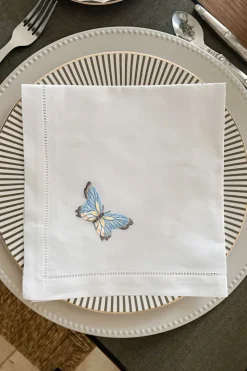 Servilleta Bordada A Mano Con Diseño De Mariposa Azul