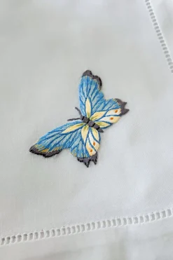 Servilleta Bordada A Mano Con Diseño De Mariposa Azul