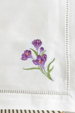 Servilleta Bordada A Mano Con Diseño De Flor Crocus Violeta