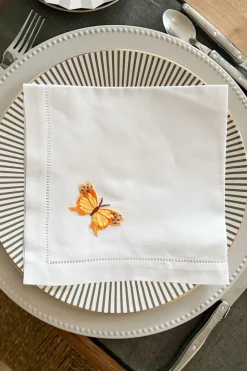 Servilleta Bordada A Mano Con Diseño De Mariposa Amarilla