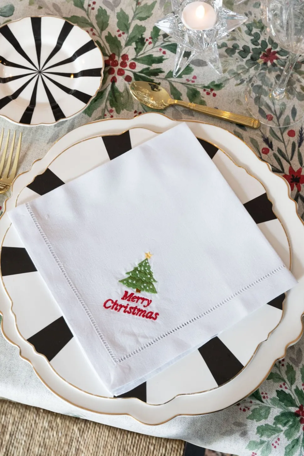 Servilleta De Algodón Y Detalle Vainica Diseño Navidad