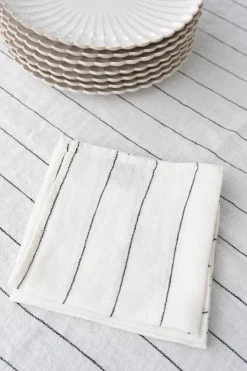 Servilleta De Lino Color Blanco Con Rayas Negras
