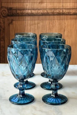 Set 6 Copas Azules Diseño Rombos