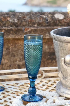 Set 6 Copas Cristal Champagne Azul Oscuro Picos