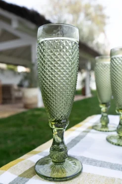 Set 6 Copas Cristal Champagne Verde Picos
