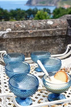 Set 6 Copas Cristal Helado Azul Oscuro Picos