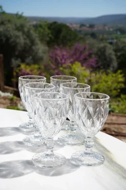 Set 6 Copas Cristal Transparente Rombos