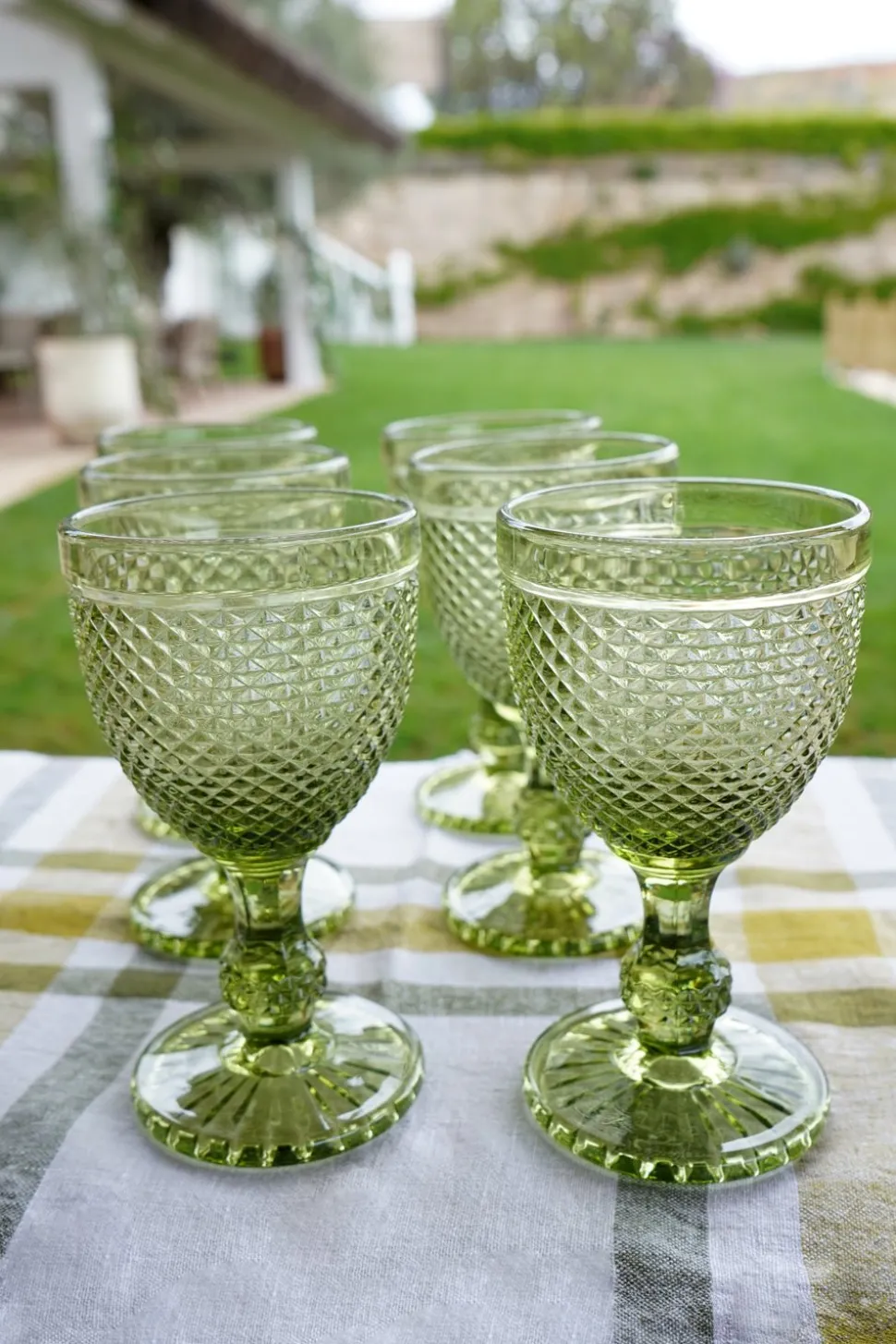 Set 6 Copas Cristal Verde Picos