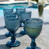 Set 6 Copas Cristal Vino Azul Oscuro Picos