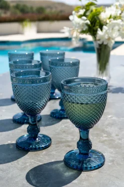 Set 6 Copas Cristal Vino Azul Oscuro Picos