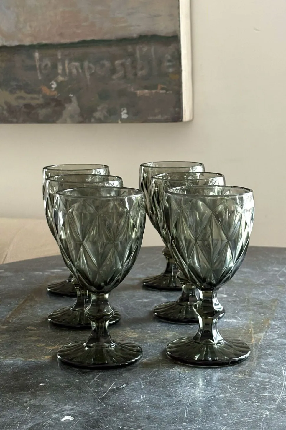 Set 6 Copas Grises Diseño Rombos