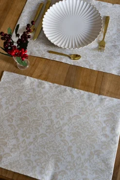Set 2 Manteles Individuales Con Diseño Jacquard Dorado
