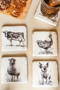 Set 4 Posavasos Con Diseño De Animales De Granja