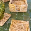 Set 6 Posavasos Cuadrados De Ratán Marrón Natural