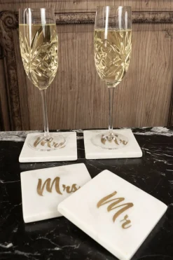 Set 2 Posavasos De Mármol Con Diseño Mr & Mrs