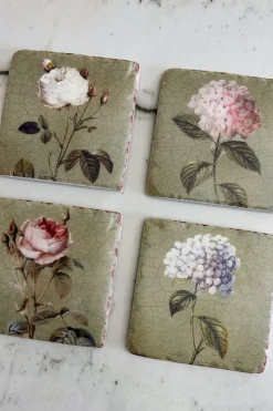 Set 4 Posavasos De Mármol Diseño Flores