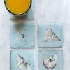 Set 4 Posavasos De Mármol Diseño Conchas