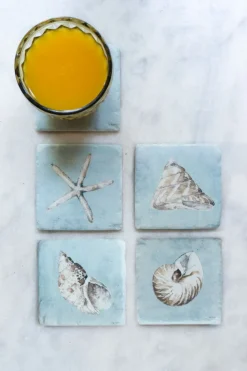 Set 4 Posavasos De Mármol Diseño Conchas