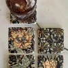 Set 4 Posavasos De Mármol Diseño Flores Ocres