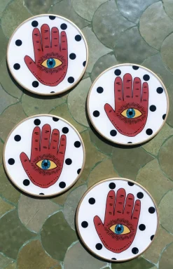 Set 4 Posavasos De Porcelana Con Diseño Good Luck