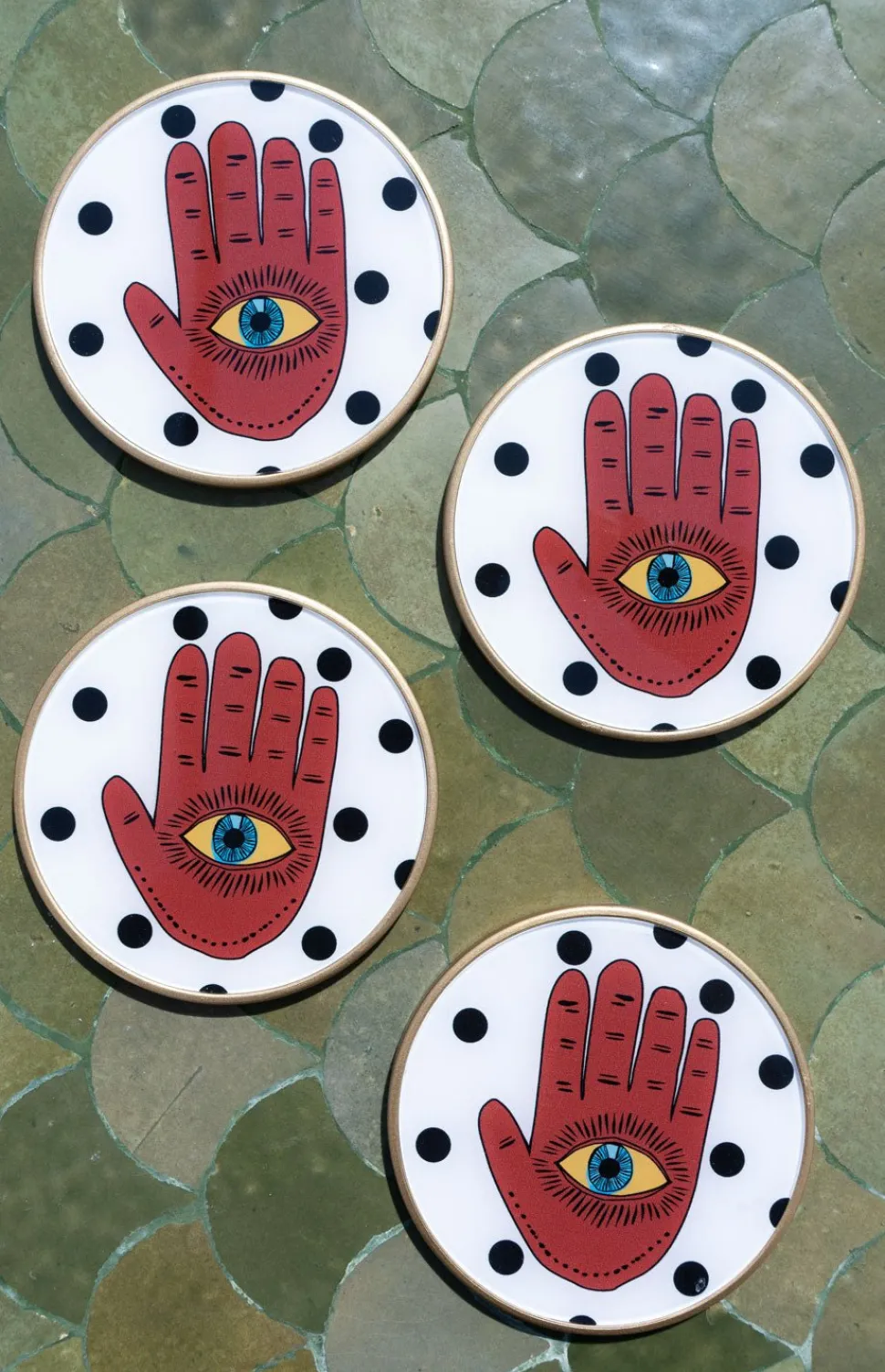 Set 4 Posavasos De Porcelana Con Diseño Good Luck