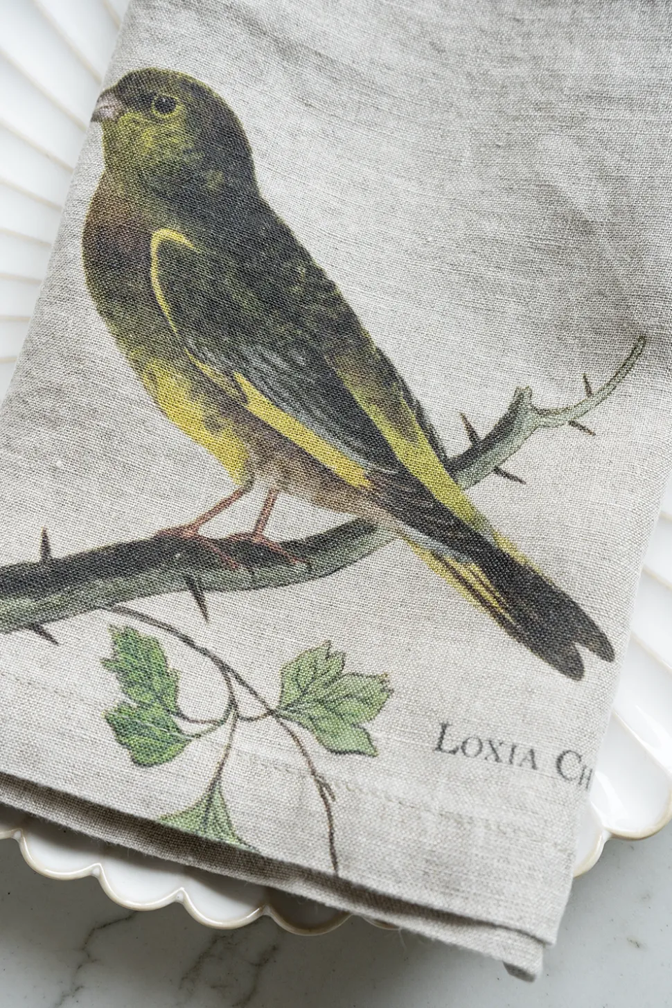 Set 6 Servilletas De Lino Con Diseño De Aves