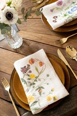 Set 6 Servilletas De Lino Con Diseño De Flores Silvestres