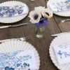 Set 6 Servilletas De Lino Con Diseño De Flores Azules