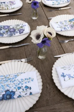 Set 6 Servilletas De Lino Con Diseño De Flores Azules