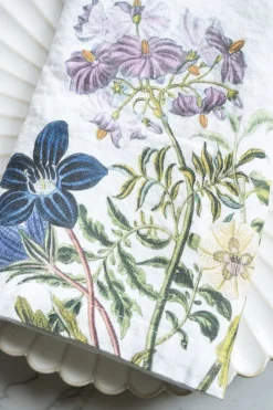 Set 6 Servilletas De Lino Con Diseño De Flores Azules