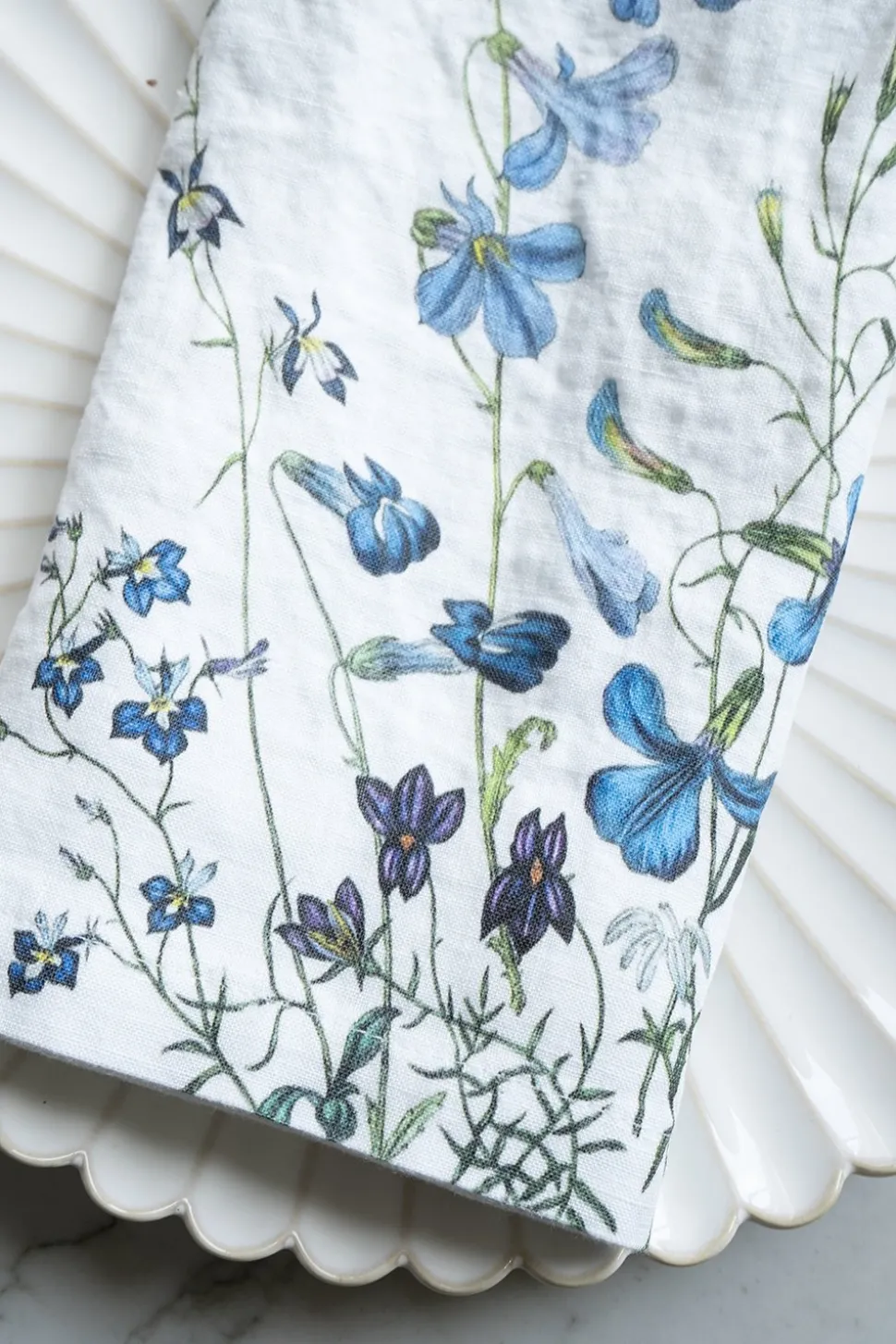 Set 6 Servilletas De Lino Con Diseño De Flores Azules