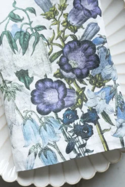 Set 6 Servilletas De Lino Con Diseño De Flores Azules