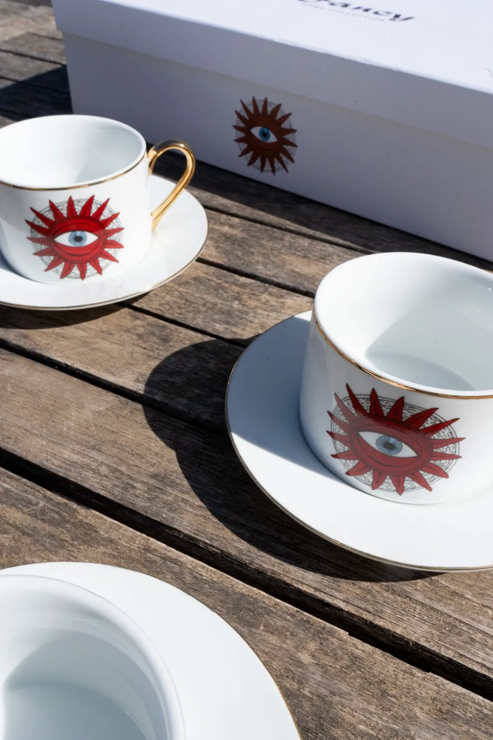 Set 6 Tazas Y Platos De Porcelana Con Diseño Good Luck