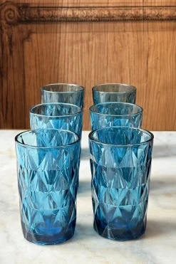 Set 6 Vasos Altos Azules Diseño Rombos