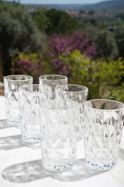Set 6 Vasos Altos Cristal Transparente Rombos