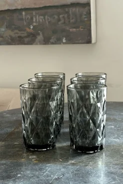 Set 6 Vasos Altos Grises Diseño Rombos