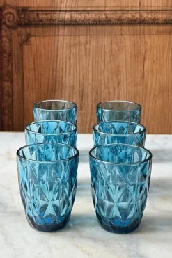 Set 6 Vasos Azules Diseño Rombos