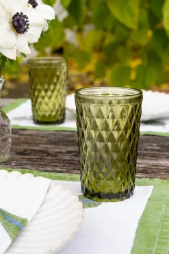 Set 6 Vasos Cristal Altos Verde Rombos