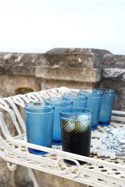 Set 6 Vasos Cristal Altos Azul Oscuro Picos