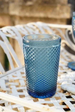 Set 6 Vasos Cristal Altos Azul Oscuro Picos