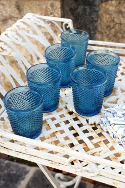 Set 6 Vasos Cristal Azul Oscuro Picos
