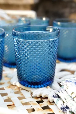 Set 6 Vasos Cristal Azul Oscuro Picos