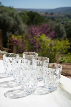 Set 6 Vasos Cristal Transparente Rombos