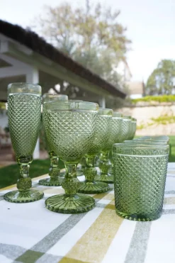 Set 6 Vasos Cristal Verde Picos
