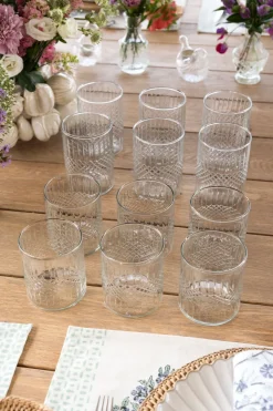 Set 12 Vasos De Cristal Tallado Rombos