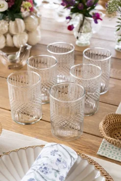 Set 6 Vasos De Cristal Tallado Rombos Grandes