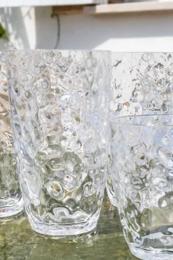 Set 6 Vasos Grandes Transparentes Acrílicos Con Diseño En Relieve