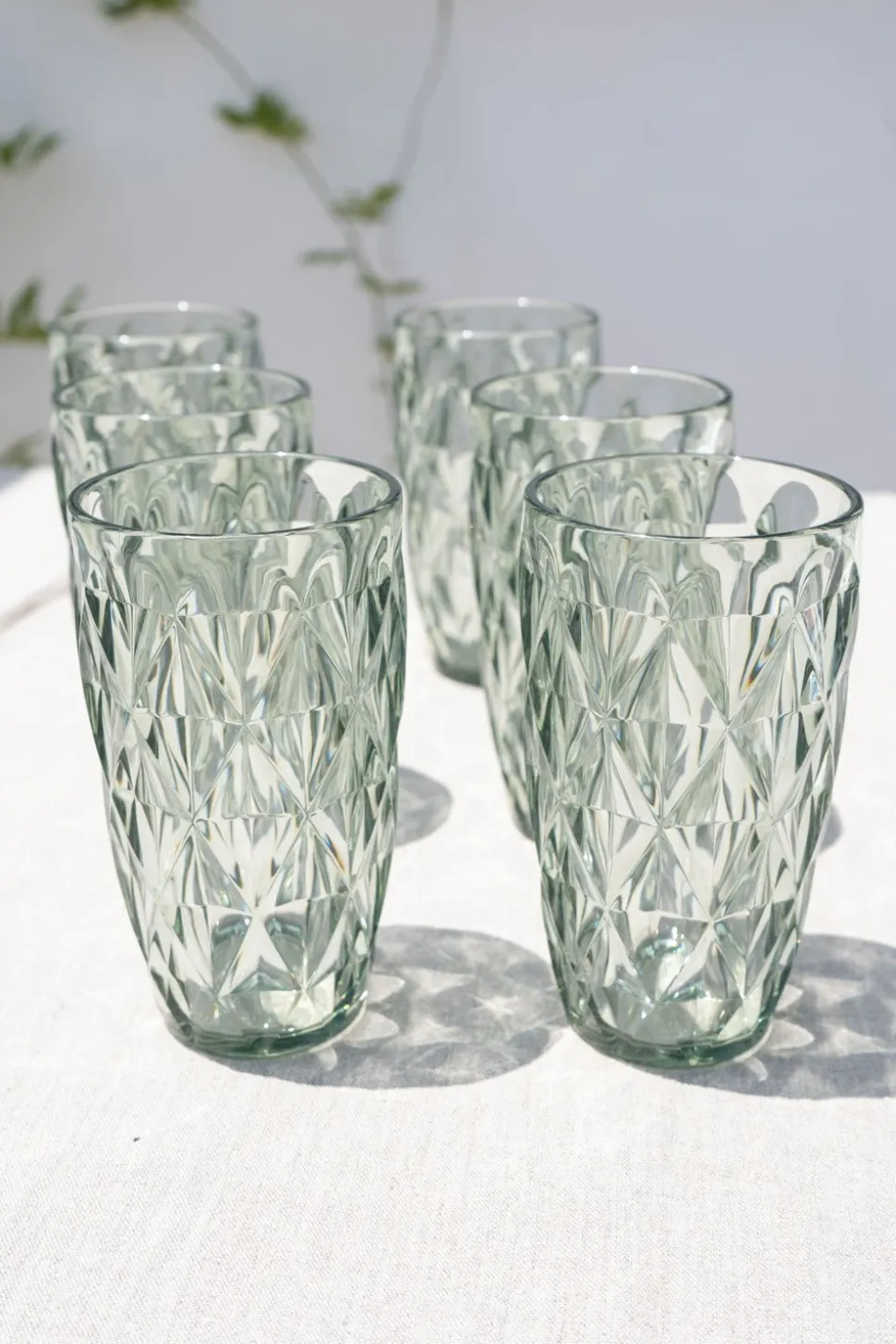 Set 6 Vasos Grandes Verdes Acrílicos Con Diseño De Rombos