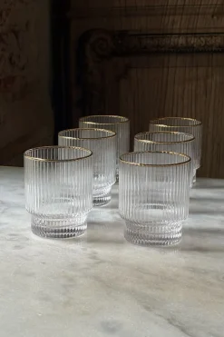 Set 6 Vasos Rayados Con Filo Dorado